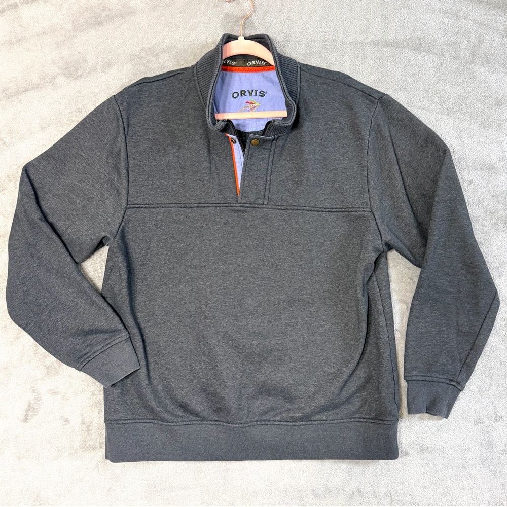Orvis Sweatshirt XL Mens Gray Quarter Zip Pullover Casual Outdoor